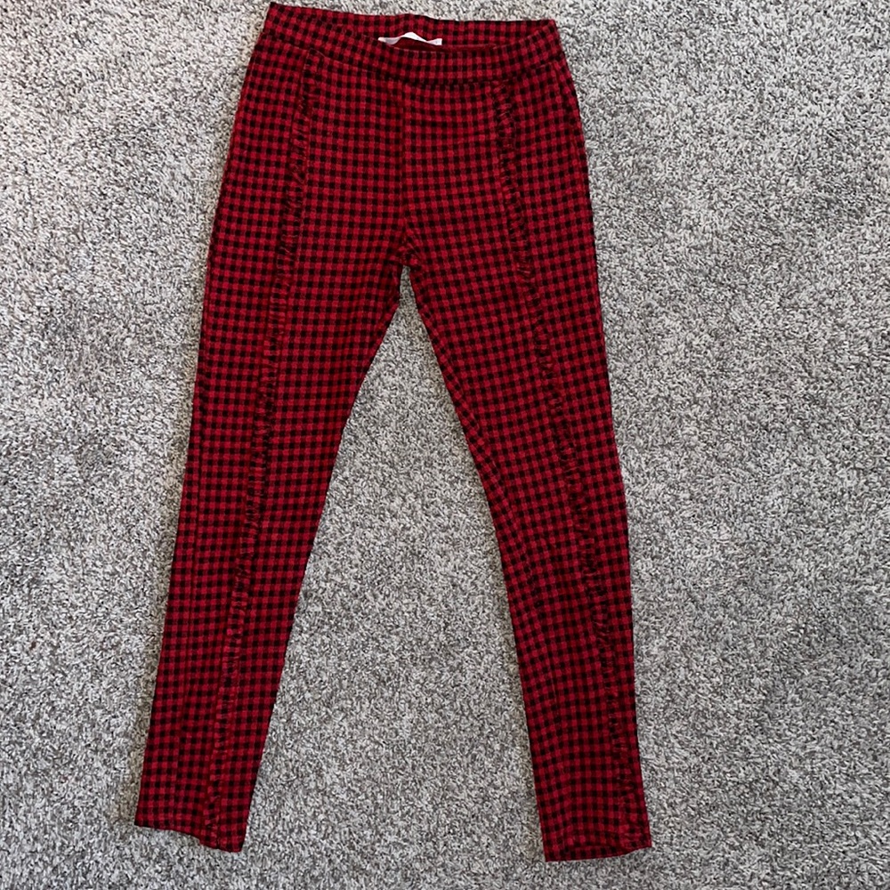 Girls black and red checkered leggings size 9/10